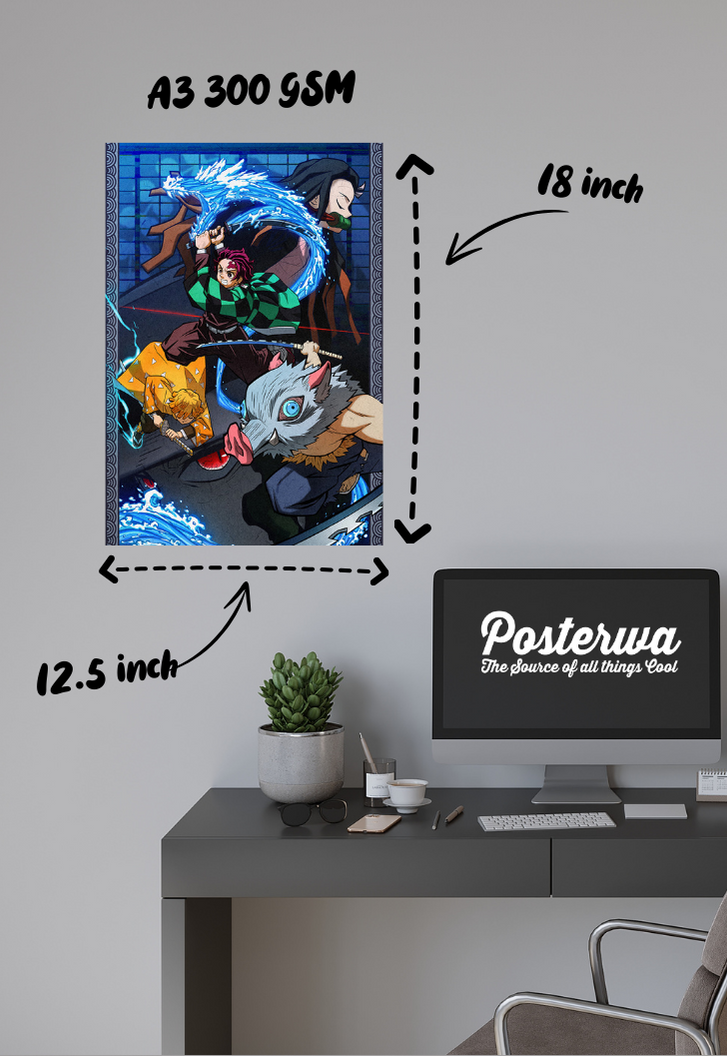 Tanjiro, Nezuko, Zenitsu, Inosuke Breathing Style Demon Slayer Poster