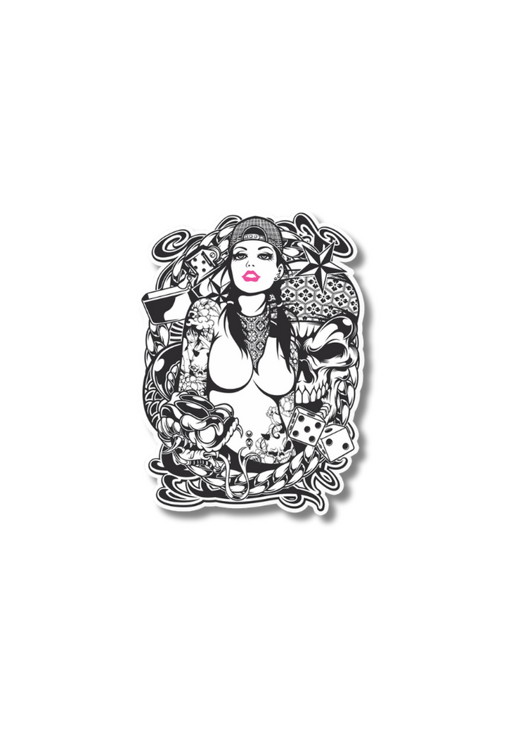 Girl With Skull And Snake Pink Balonrosu Sticker