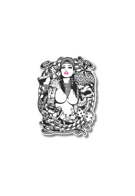 Girl With Skull And Snake Pink Balonrosu Sticker