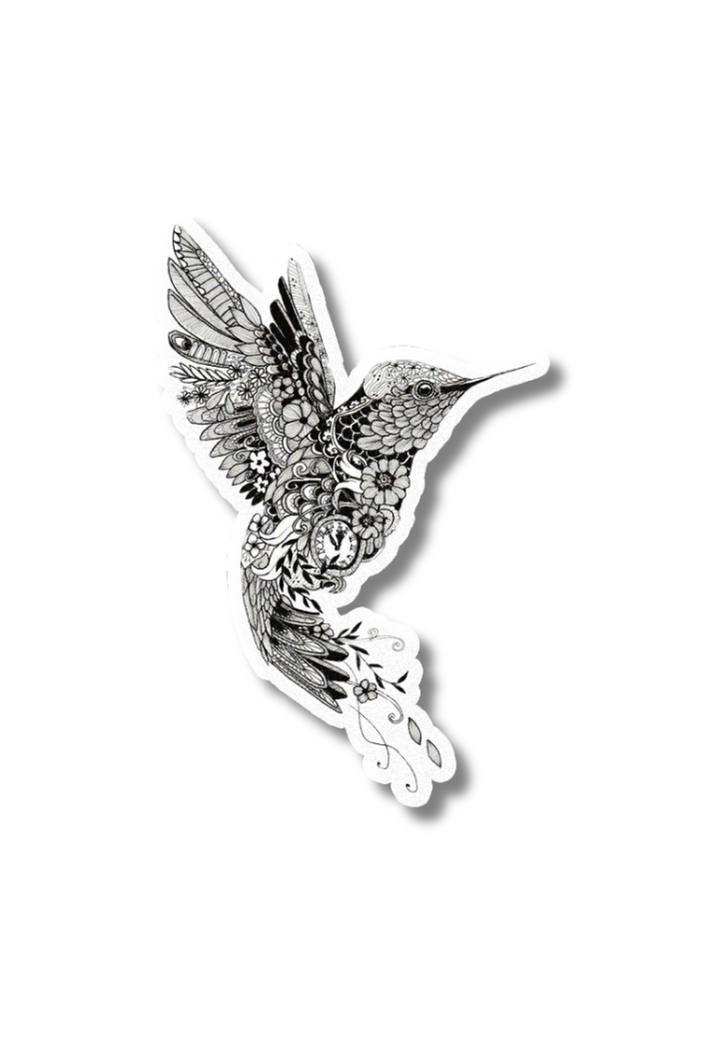 Bird With Clock Flower Feathers Sticker
