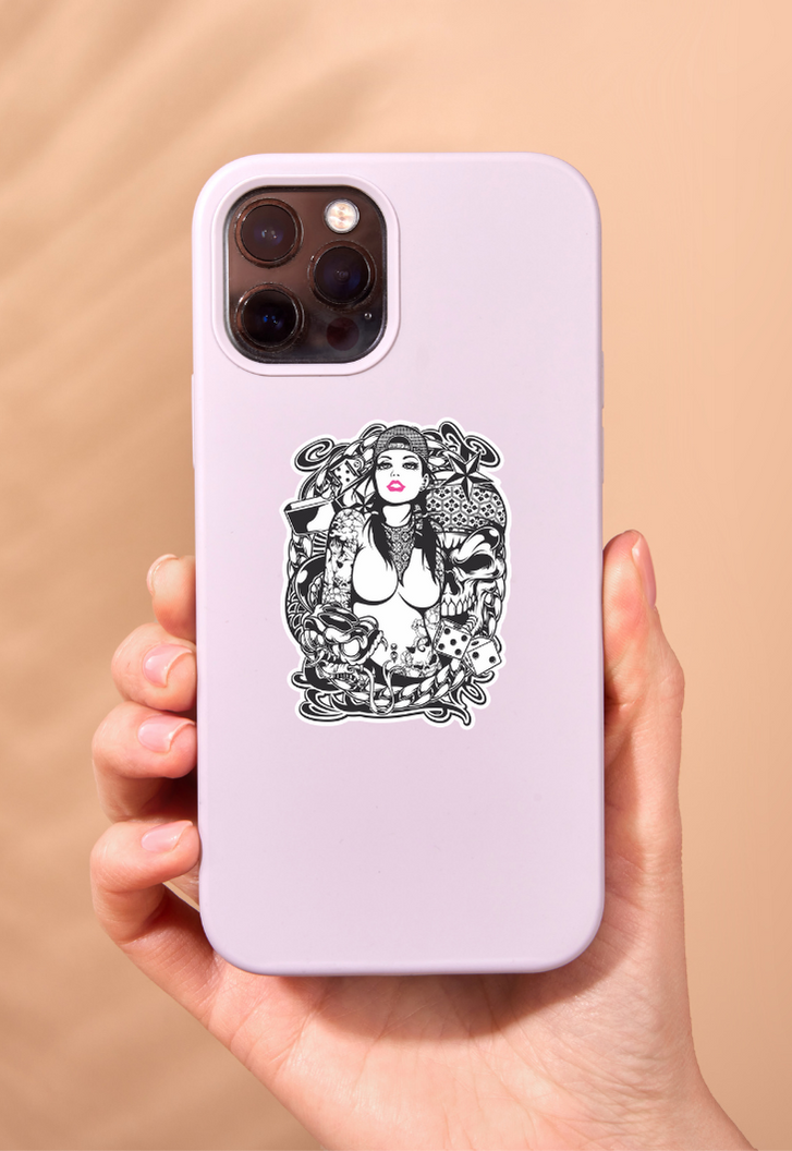 Girl With Skull And Snake Pink Balonrosu Sticker