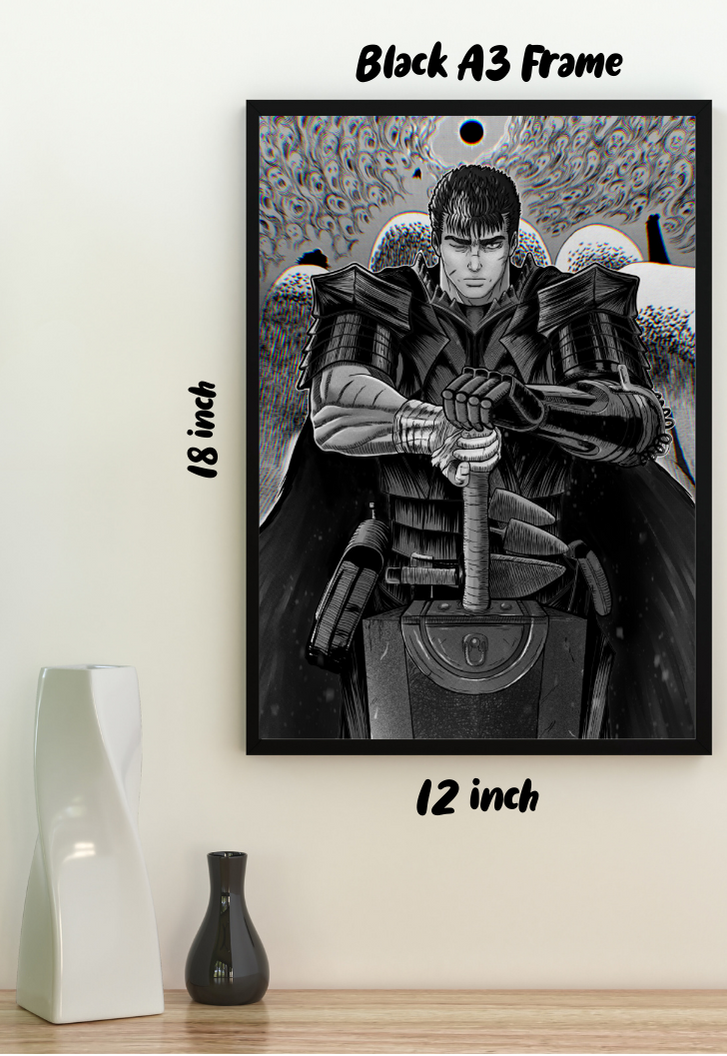 Guts Berserk Black And White Poster