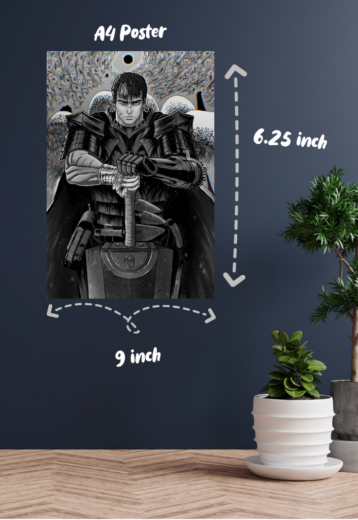 Guts Berserk Black And White Poster