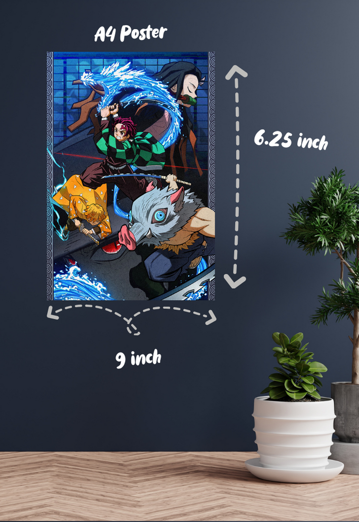 Tanjiro, Nezuko, Zenitsu, Inosuke Breathing Style Demon Slayer Poster