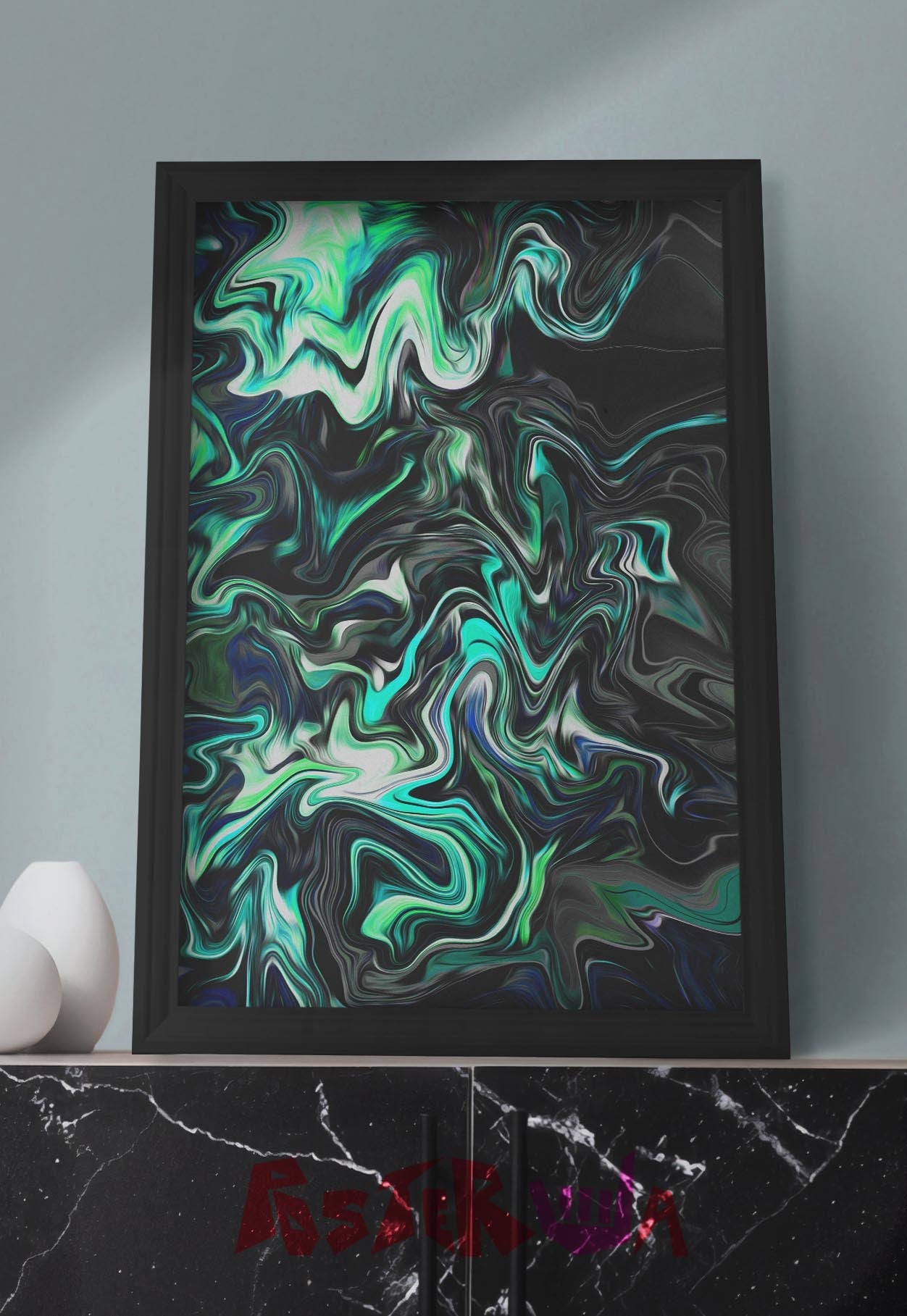 Cyan Currents | Abstract | Art Poster
