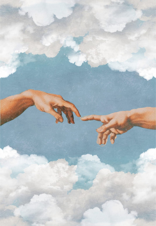 Creation of Adam Fingers Light Academia Cloudscape Poster