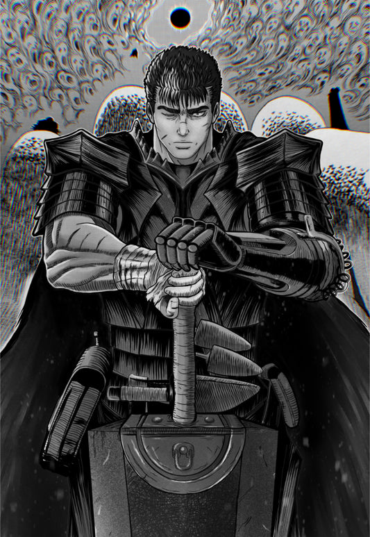 Guts Berserk Black And White Poster