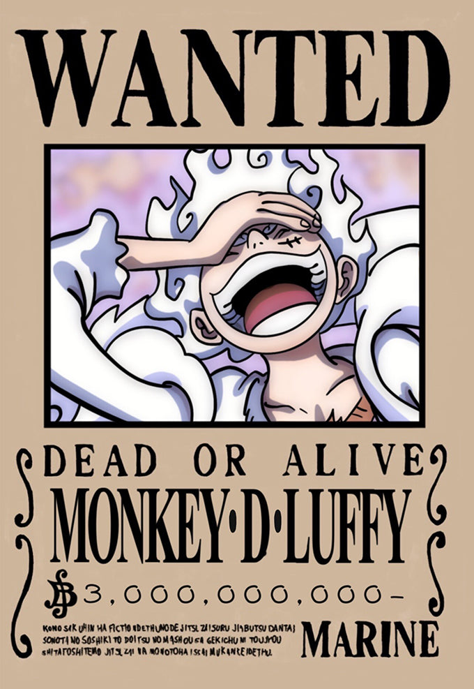 Luffy in gear 5 wanted poster with updated bounty