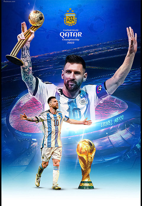 Messi with FIFA World Cup Poster