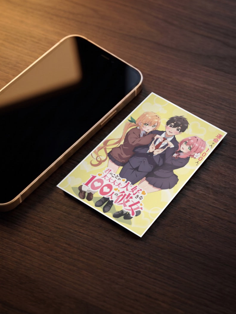 100 Girlfriends Heart Sign Anime Poster as a pocket poster, sized to fit behind a phone case