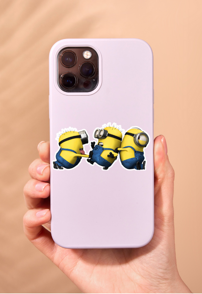 Pushing Minions Self Adhesive Sticker