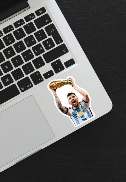 Leonel Messi Holding World Cup Sticker