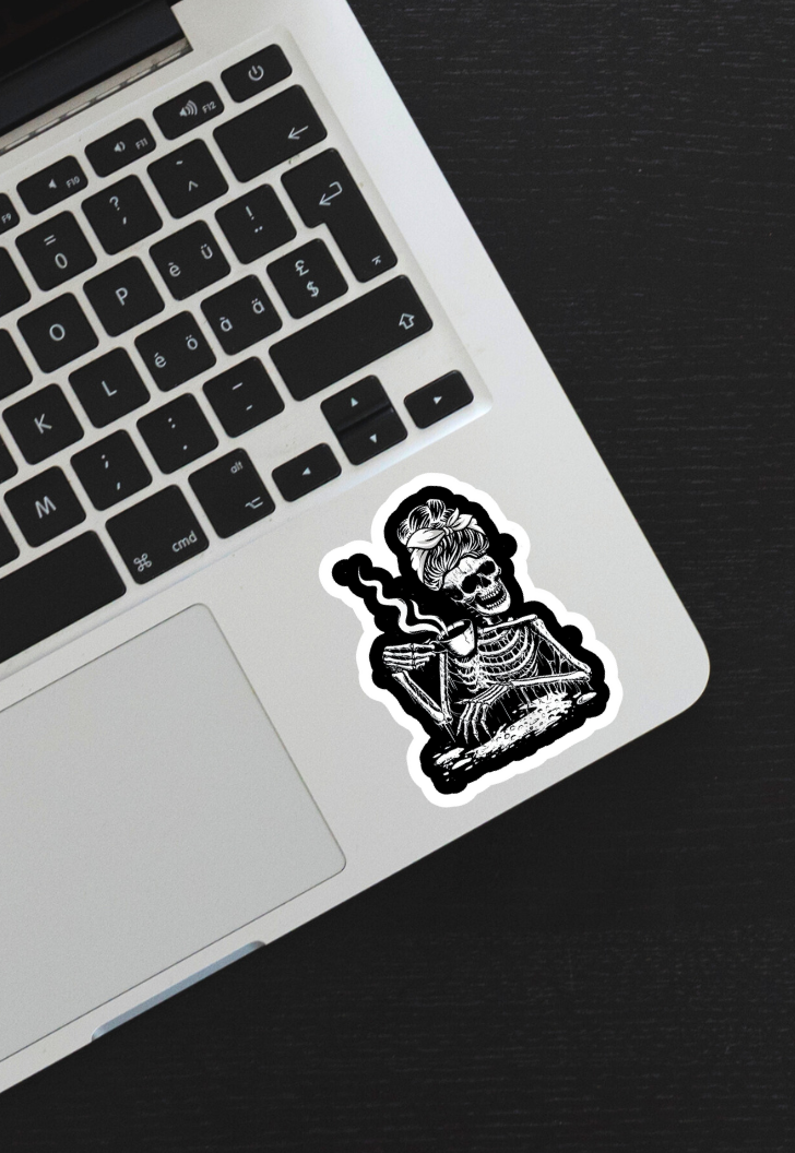 Coffee Drinking Skeleton Sticker