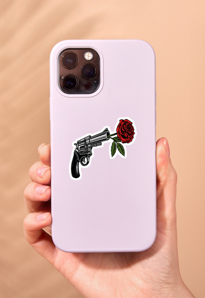 Red Rose And Gun Logo Sticker