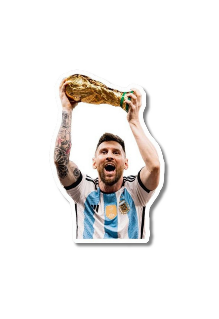 Leonel Messi Holding World Cup Sticker