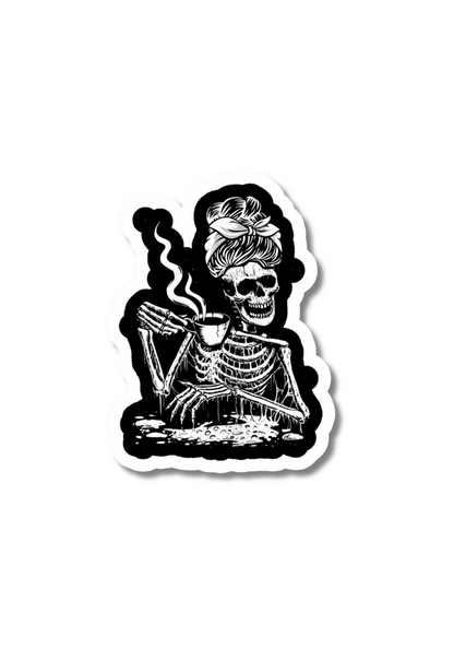 Coffee Drinking Skeleton Sticker