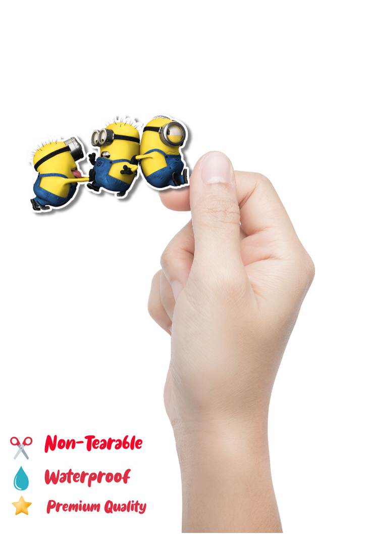 Pushing Minions Self Adhesive Sticker