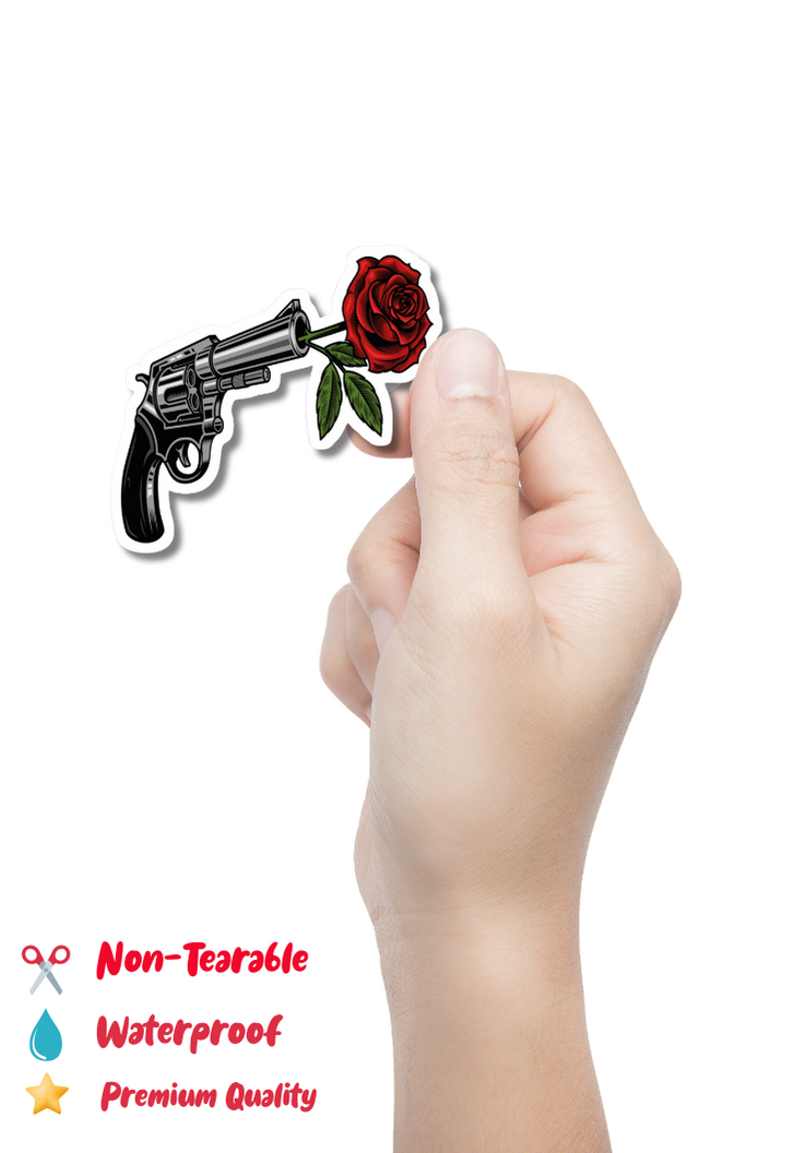 Red Rose And Gun Logo Sticker