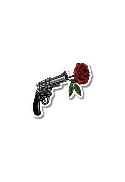 Red Rose And Gun Logo Sticker