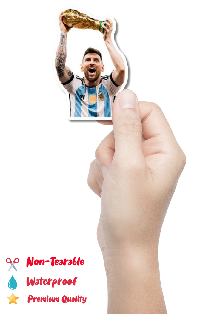 Leonel Messi Holding World Cup Sticker