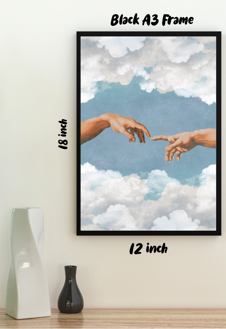 Creation of Adam Fingers Light Academia Cloudscape Poster
