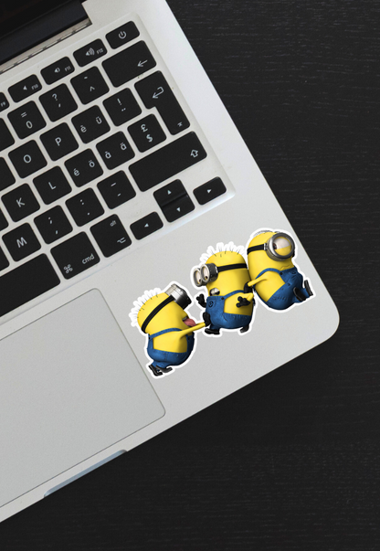 Pushing Minions Self Adhesive Sticker