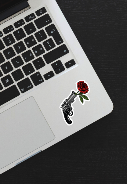 Red Rose And Gun Logo Sticker