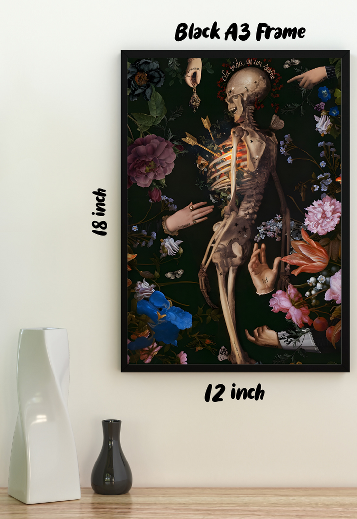 Skeleton Flowers Art Poster