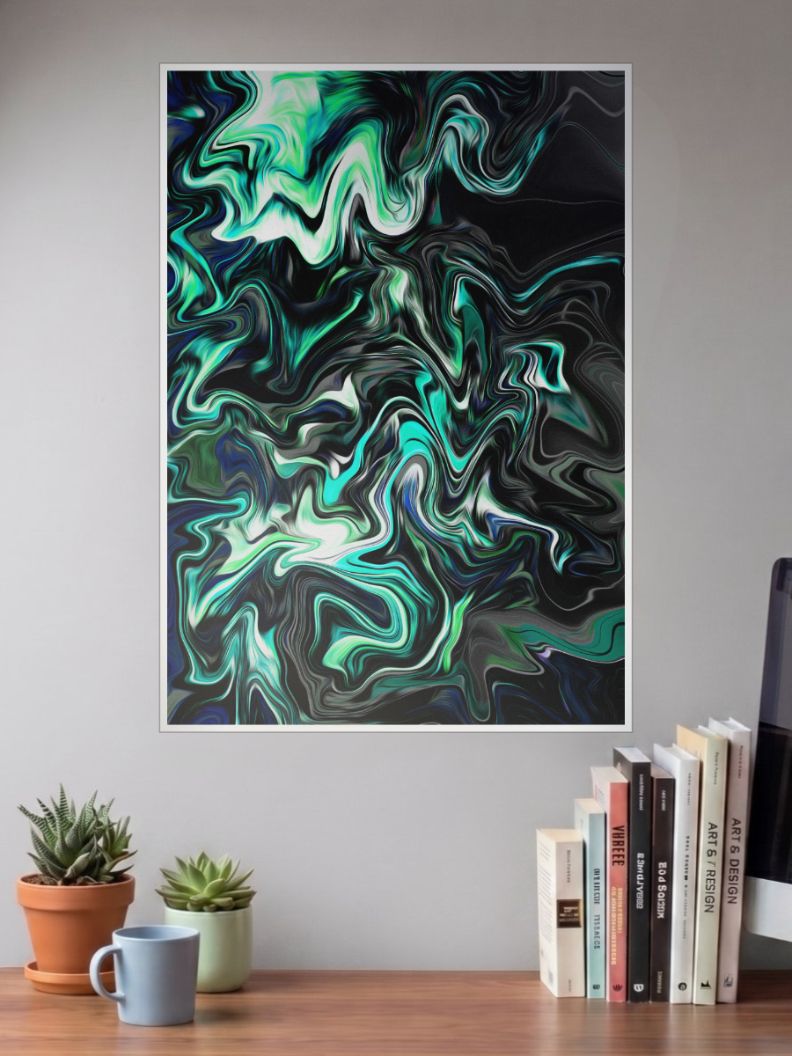 Cyan Currents | Abstract | Art Poster