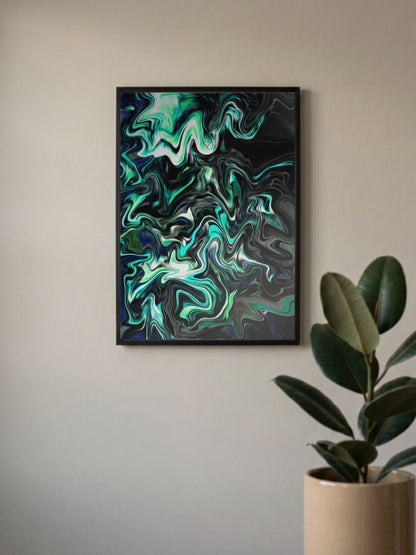Cyan Currents | Abstract | Art Poster