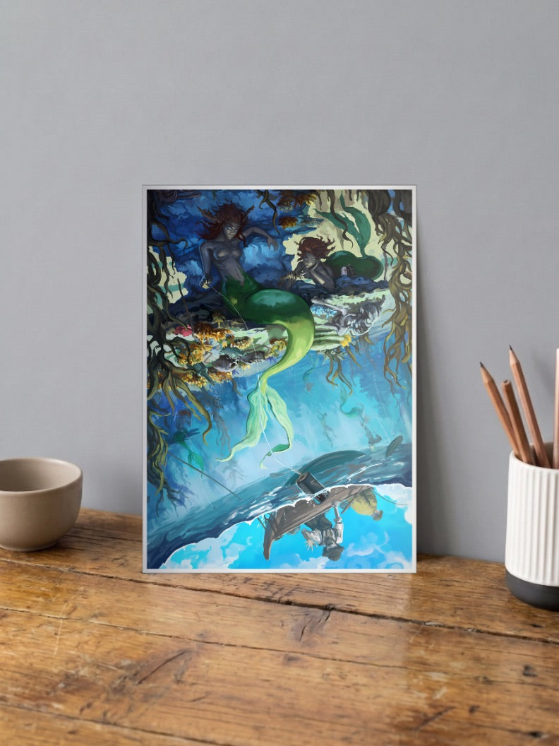 Upside Down Mermaid Abstract Poster