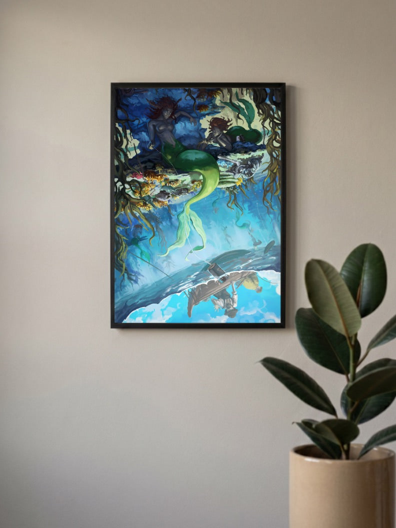 Upside Down Mermaid Abstract Poster
