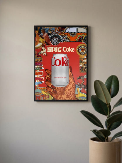 Urban Desi Chaos Abstract Poster in a black frame, mounted on a wall