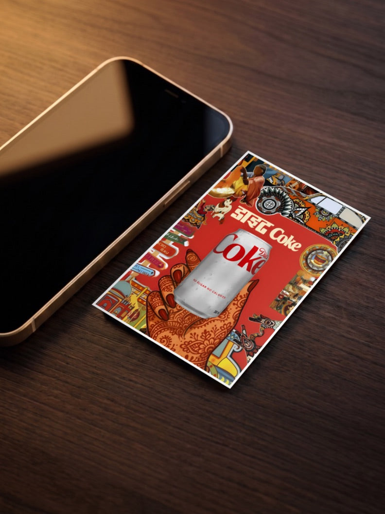 Urban Desi Chaos Abstract Poster as a pocket poster, sized to fit behind a phone case