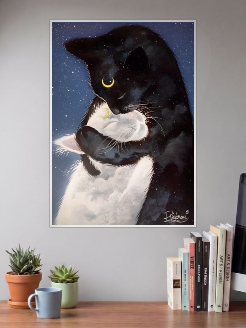 FELINOO The Black and White Cat Hug Poster