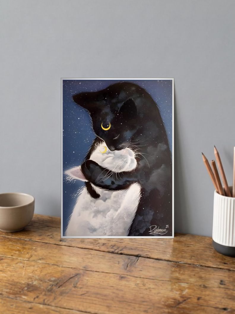 FELINOO The Black and White Cat Hug Poster