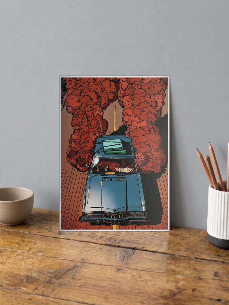 Psychedelic Driving on Highway Wall Art Poster