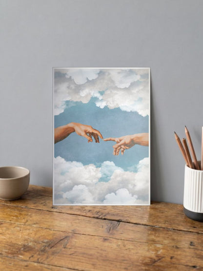Creation of Adam Fingers Light Academia Cloudscape Poster