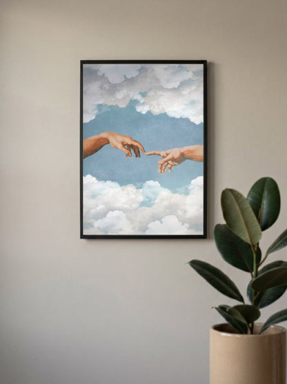 Creation of Adam Fingers Light Academia Cloudscape Poster