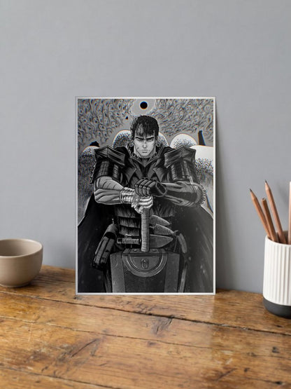 Guts Berserk Black And White Poster