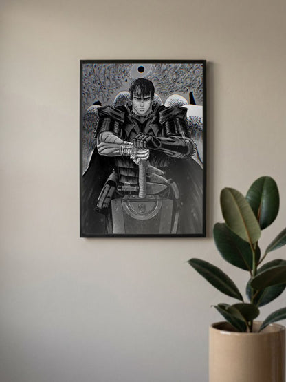 Guts Berserk Black And White Poster