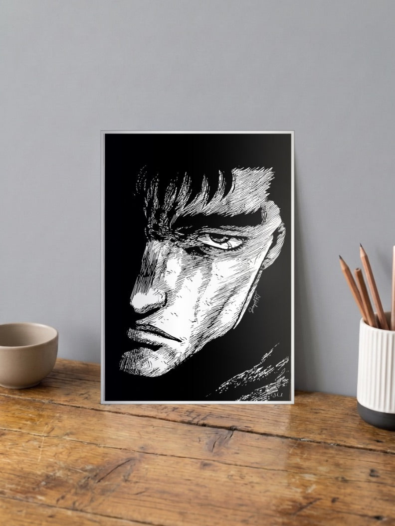 Guts Berserk Ink Anime Poster
