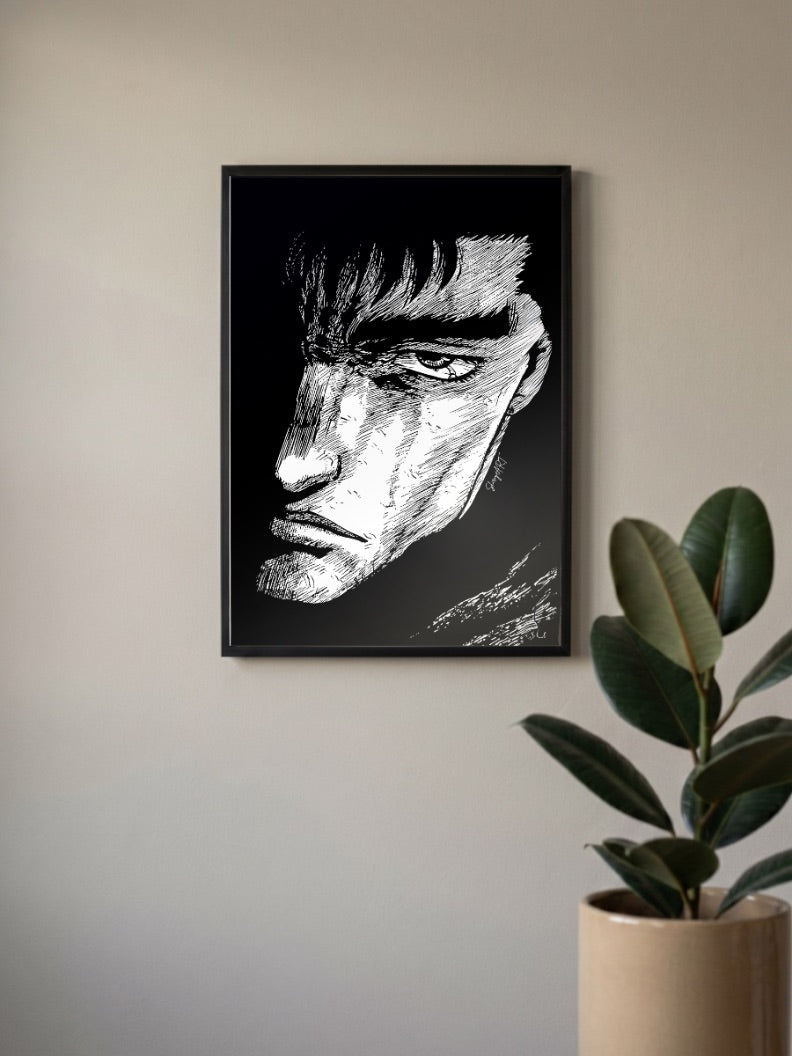 Guts Berserk Ink Anime Poster