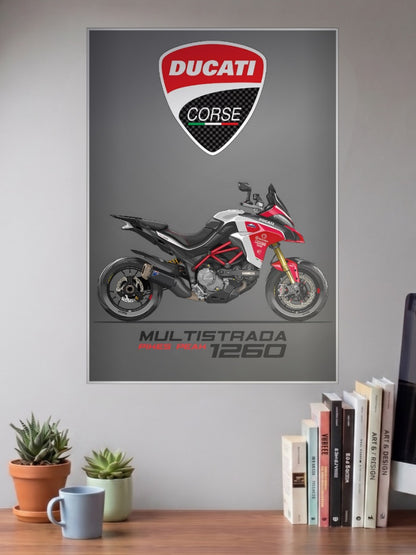 Desmo Dream Ducati Corse 1260 Bikes Poster shown in A3 size on a wall above a study desk