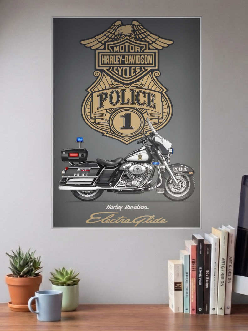 American Iron Harley Davidson Bikes Poster shown in A3 size on a wall above a study desk