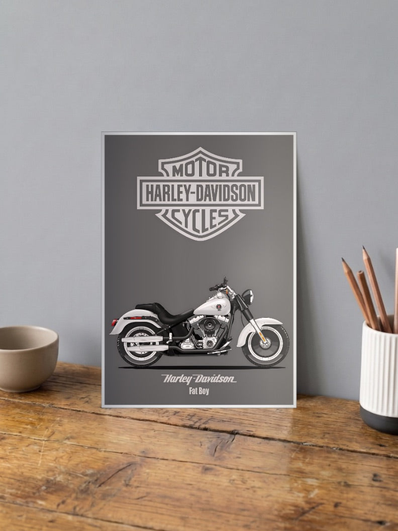 Throttle Therapy Harley Davidson Bikes Poster shown in A4 size on a wooden desk