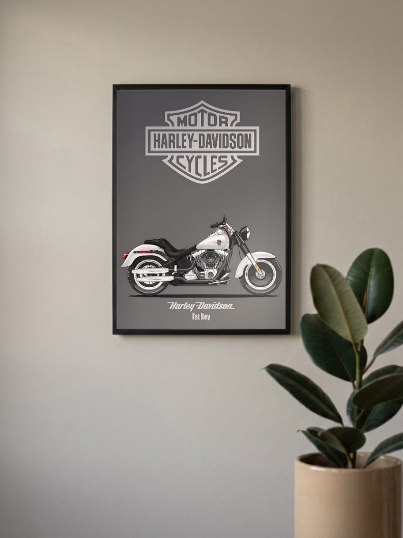 Throttle Therapy Harley Davidson Bikes Poster in a black frame, mounted on a wall