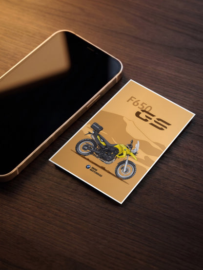 Autobahn Rider F650GS BMW Bikes Poster as a pocket poster, sized to fit behind a phone case