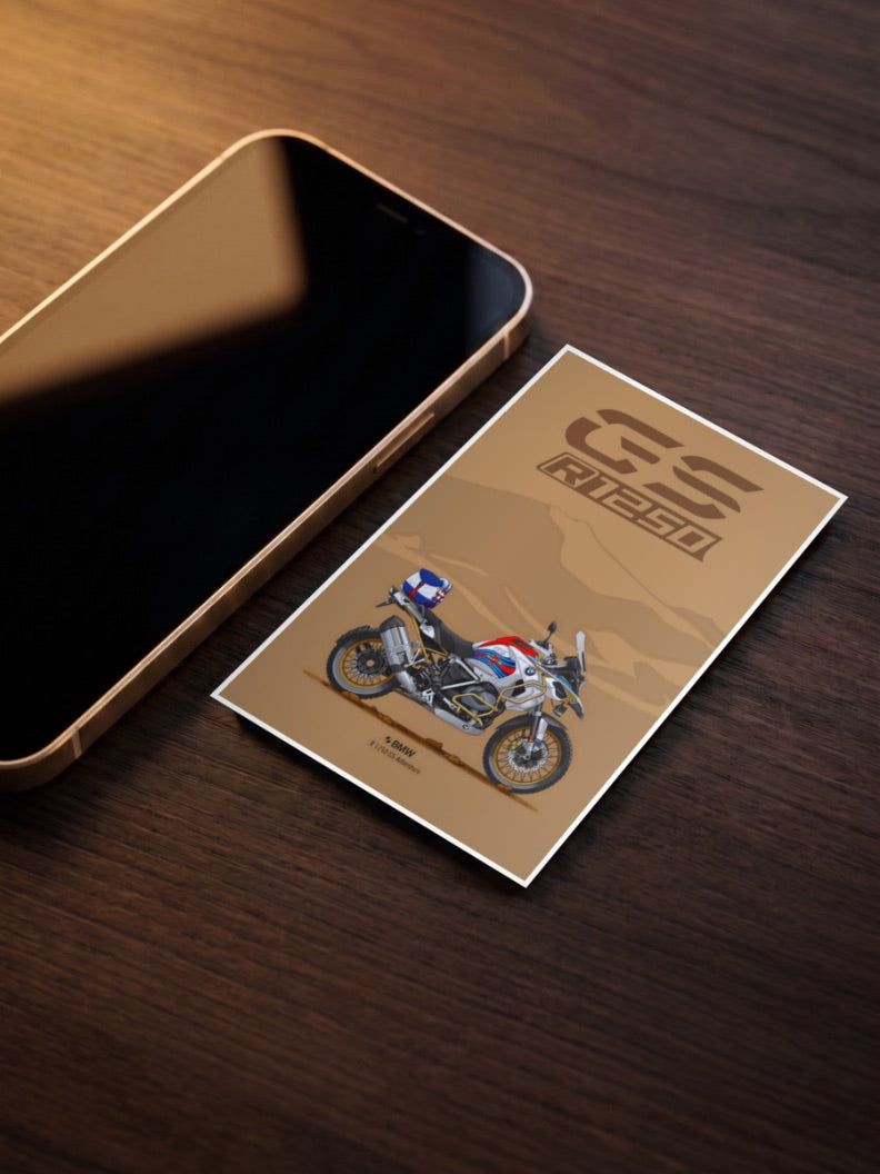 Bavarian Roadster BMW Gs R 1250 Bikes Poster as a pocket poster, sized to fit behind a phone case