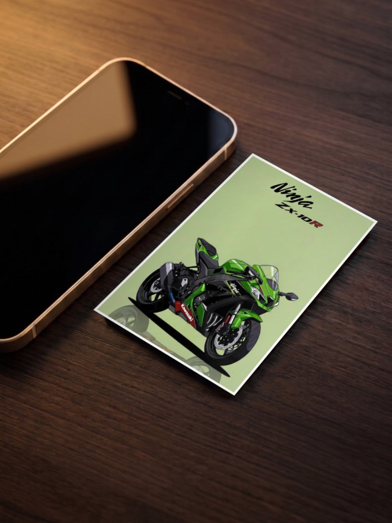 Kwak Attack Kawasaki Ninja Zx 10R Bikes Poster as a pocket poster, sized to fit behind a phone case